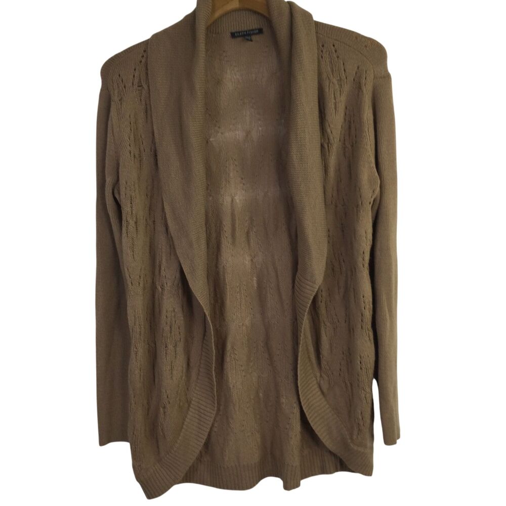 Eileen Fisher Womens Open-Front Knit Cardigan Sweater Long Sleeves Brown Size S